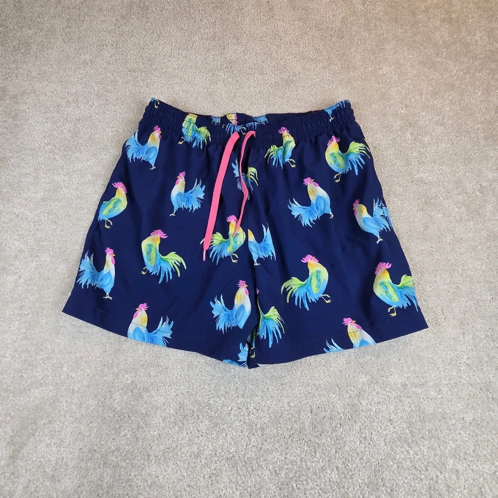 Chubbies Swim Trunks Mens XL Blue Rooster Fowl Play 5.5